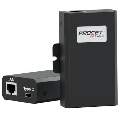 Imagem de PROCET Gigabit PoE para USB C Splitter até 60W PoE RJ45 para C conversor adaptador de energia Ethernet para roteador Eero 6/7, UniFi Express, hub de exibição digital, tablet, iPad, webcam, Raspberry