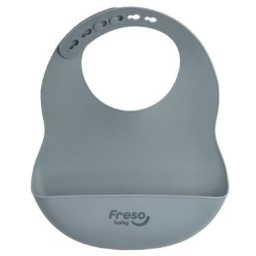 Imagem de Babador com Bolso de Silicone Liso Cinza p/ Bebê Freso Baby
