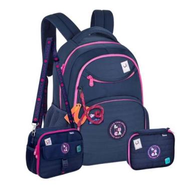 Imagem de Kit Mochila Costas Luluca Escolar Lancheira E Estojo - Azul