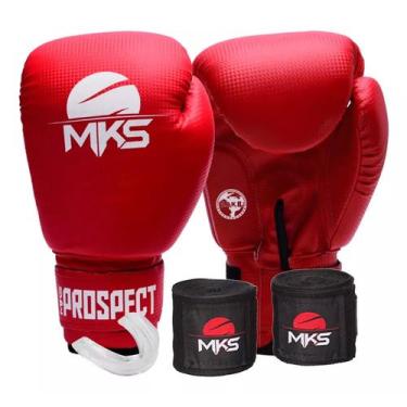 Imagem de Kit luva muay thai boxe kickboxing prospect vermelha + bandagem 2,55m 