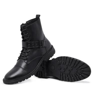 Imagem de Bota Masculina Coturno Cano Alto Preto Rockeiro Fivela com Metal - Lec