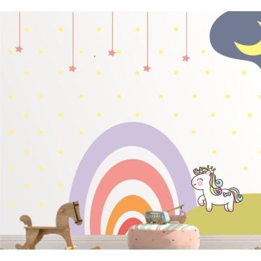 Imagem de Adesivo De Parede Infantil Arco-Íris Unicórnio E Bolinhas