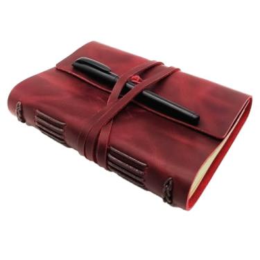 Imagem de Leather Journal Writing Notebook - Genuine Leather Bound Daily Notepad for Men & Women Lined Paper 240 Kraft Pages, Handmade, Wine Red, 5 x 7 in