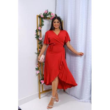 Imagem de Vestido envelope longo de viscolinho liso manga curto - LAJMA STORE, T