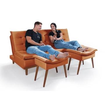 Imagem de Sofá Cama Reclinável Santorini Com Banqueta Puff Veludo Premium Casa I