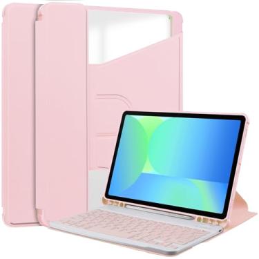 Imagem de Capa com teclado compatível com Samsung Galaxy Tab S10 FE 2025 de 10,9 polegadas (modelo SM-X520/SM-X526) com suporte para S Pen, suporte giratório, capa inteligente para tablet com função de hibernaç