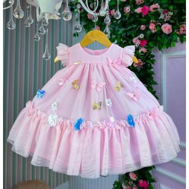 Imagem de Vestido Vila Lele Jardim das Borboletas Baby Liz Rosa Bebe, 3, Pastel 