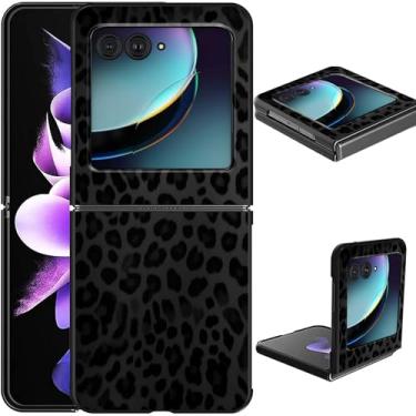 Imagem de GFRGTFHYT Capa para celular Motorola Razr Plus 2024/Moto Razr 50 Ultra, fina, leve, rígida, com design de estampa de leopardo preto para mulheres Wen Capa protetora à prova de choque para Moto Razr+