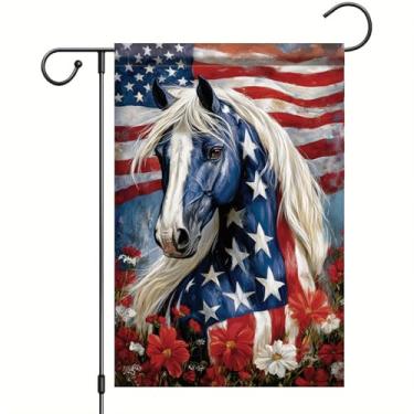 Imagem de Starlit Patio Bandeira patriótica de jardim de cavalo 4 de julho 30,5 x 45,7 cm dupla face fora do Memorial Day Summer Welcome Patriotic Yard Outdoor Decoration