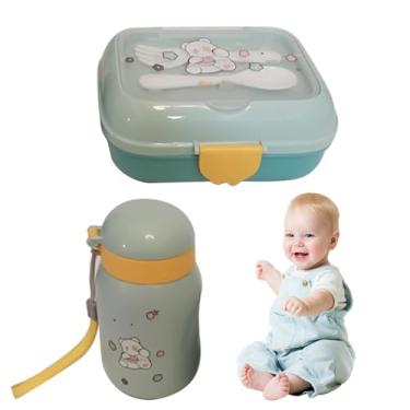 Imagem de Lancheira crianças, lancheira infantil - Lunhana escolar infantil,Com Fork & Spoon à prova de vazamentos de vazamento em recipiente de design de desenhos animados para viajar para viagens para piqueni