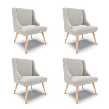 Imagem de Cadeira Sala De Jantar Pé Palito Natural Kit 4 Liz Bouclê Cinza D03 - 