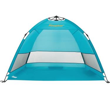 Imagem de Alvantor Guarda-chuva para tenda de praia para ambientes externos, protetor solar Cabana automático, UPF 50+, para-sol portátil, acampamento, caminhada, canoa, fácil configuração, patente à prova de vento pendente 3 ou 4 pessoas, Teal, 79” x 47” x 53”