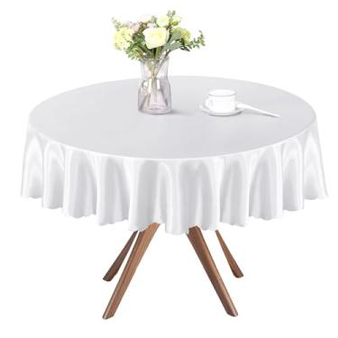 Imagem de Homiest 1 pacote com 1,5 m toalha de mesa redonda de 1,5 m, sobreposição de toalha de mesa branca para recepção de casamento e banquete de formatura