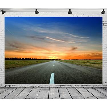 Imagem de CORFOTO Tecido 2,4 x 1,8 m, pano de fundo de estrada de estrada, campo, para fotografia, pôr do sol, natureza, paisagem, viagem, festa de aniversário, chá de bebê, faixa masculina e infantil para