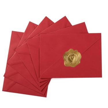 Imagem de Embalagem com 50 envelopes coloridos A7 de 12 x 17 cm, envelopes para convites com aba em V para cartões de 12 x 17 cm, aniversários, casamentos, formaturas, cartões de visita, chá de bebê 13 x 18 cm (vermelho)
