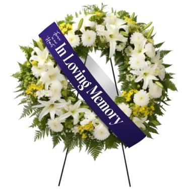 Imagem de Fanfanwin Faixa fúnebre para comemoração da vida em memória amorosa, fita floral para caixão ou grinalda de flores, serviço memorial de honra aos entes queridos, 127 x 10 cm (roxo)