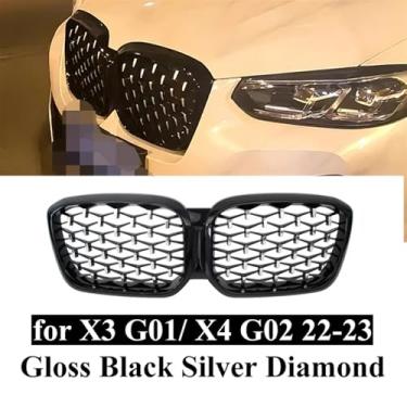 Imagem de Compatível para BMW X3 G01 / X4 G02 2022 2023 SDrive20i XDrive20i M40i Sports M Style Grades dianteiras de rim SUV Carro Tuning Grille(22-23 GBlack Silver)