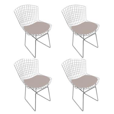 Imagem de Kit 4 Cadeiras Bertoia Cromada Com Assento Sintético Bege Cor Bege