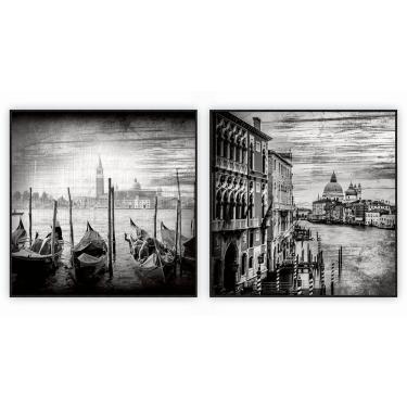 Imagem de Kit Com 2 Quadros Decorativos Cidades Com Moldura Para Sala Quarto Escritório 62x62 Cidades 001