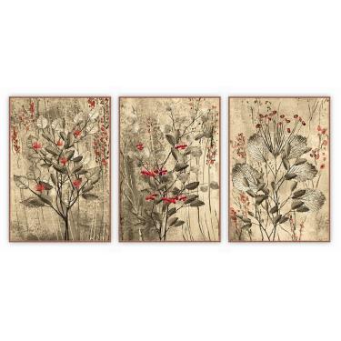 Imagem de Kit Com 3 Quadros Decorativos Florais Com Moldura Para Sala Quarto Escritório 72x102 Fl...