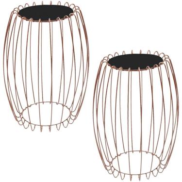 Imagem de Kit Mesa Apoio Lateral 43 Cm Tampo Vidro Preto Base Metal Cobre Nacc Preto Cobre