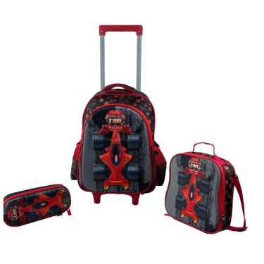 Imagem de Kit Mochilete C/ Alças, Lancheira E Estojo Escolar Russel Speed Car - Santino Vermelho