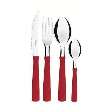 Imagem de Faqueiro Em Aço Inox E Cabos De Polipropileno Com Gaveteiro New Kolor Vermelho 25pçs - Tramontina