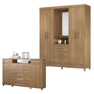 Imagem de Cômoda London E Guarda Roupa Casal Capelinha Pérsia Amêndola Touch - Demóbile