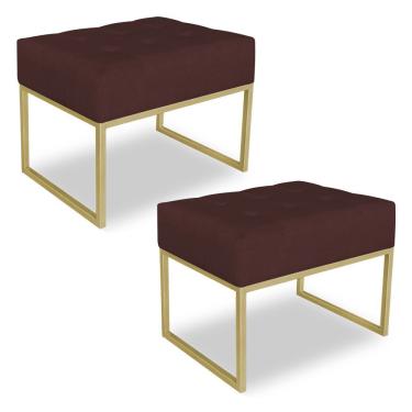 Imagem de Kit 02 Puffs Lisa Suede Base Metálica Industrial Dourado Marsala