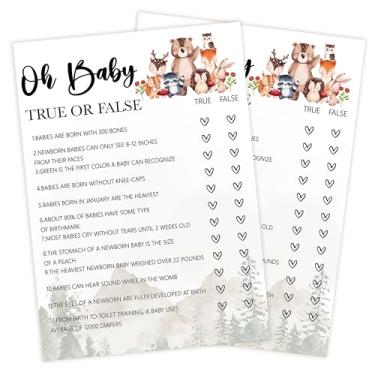 Imagem de Cazhes Baby Shower Games for Boy, 30 Woodland Oh Baby True or False Game Cards + 1 Answer Card, Safari Animals Gender Reveal Party Decorations Supplies Favors - C04