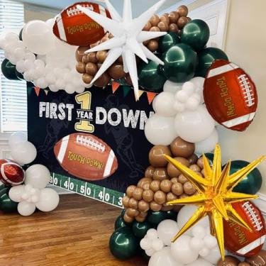 Imagem de Football First Touch Down Balloon Garland Arch Kit, 118Pcs Green Brown White Balloons with Starburst Balloons, Soccer Sports Game Theme Birthday Party Decorations