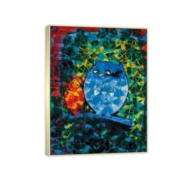 Imagem de MUHJDYC Imagem famosa em tela de Max Ernst - Impressões de arte de parede abstrata - Pintura de arte em moldura prateada para decoração de quarto de sala de estar (coruja e sua filha) 40 x 50 cm - 16