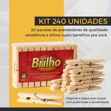 Imagem de Kit Econômico Prendedores de roupa Madeira Brilho Brasil com 120 ou 24