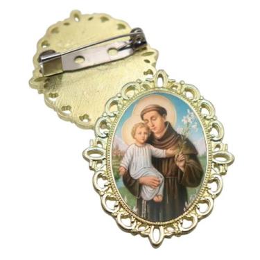 Imagem de Broche Dourado Santo Antonio Terno Noivo lapela Qualidade Resinado Alt