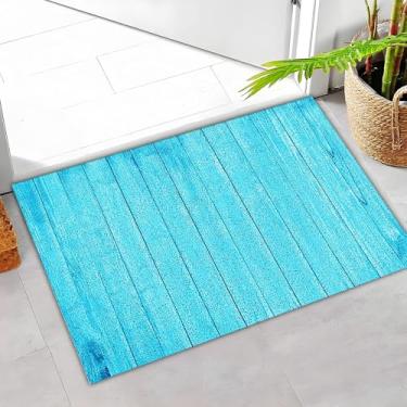 Imagem de Darkyazi Tapete de porta colorido 60 cm x 90 cm à prova d'água e resistente a manchas, tapetes de baixo perfil, tapete antiderrapante de PVC para entrada externa/interna/cozinha (azul-2)