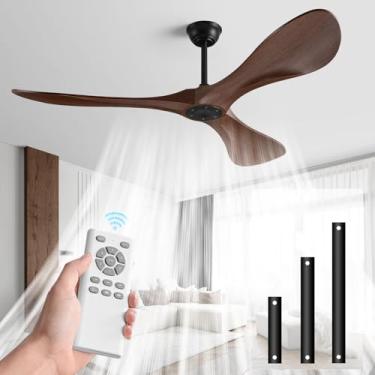 Imagem de HJBRAND Ventilador De Teto Vento Forte Com Controle Remoto, Cor Madeira 52" Sem Luz Para Ambientes Internos/Externos, Motor Cc Reversível Silencioso 6 Velocidades, Temporizador Sala Estar E Pátios F