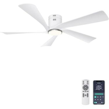 Imagem de Ohniyou Ventilador De Teto Embutido 52" Com Luzes, Controle Remoto E Aplicativo, Ventiladores Internos Externos Perfil Baixo, Reguláveis, Motor Cc Silencioso, Reversível, Branco