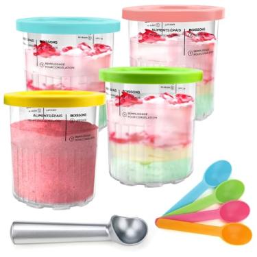 Imagem de Mowdug Substituição Para Canecas E Tampas Ninja Creami, Compatível Com A Série Nc501 Nc500, - Pacote 4 Sorveteira De 24 Oz, Recipientes Sorvete Cremoso, Copos, Potes, Cubas Latas