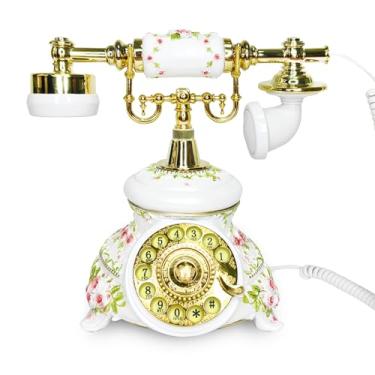 Imagem de FiayaCom Livro De Visitas Com Áudio Para Casamento, Vintage Elegante Telefone, Chá Panela (Antigo, F04-Branco-Dourado)