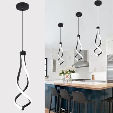 Imagem de HLILCEH Luminária Pendente Espiral De Led 14W, Branca, 6000K, Moderna, Para Ilha Cozinha, Lustre Preto Elegante, Sala Jantar, Quarto, Estar, Corredor, Escadas