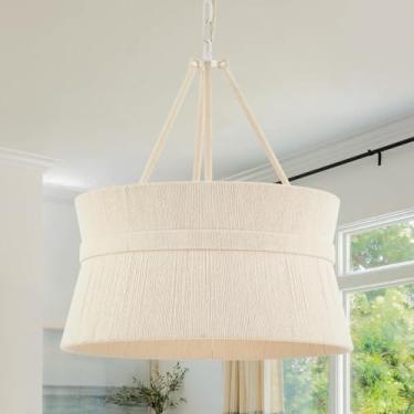 Imagem de ELYCCUPA Lustre De 20" Em Rattan Trançado À Mão, Estilo Boho, Pendente Para Cozinha, Ilha, Sala Jantar E Estar, Listado Pela Ul