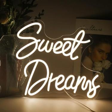 Imagem de ineonlife Letreiro De Neon Sweet Dreams Com Letras Led Em Branco Quente Para Decoração Parede Do Quarto, Palavras Alimentação Usb, Iluminação Sala, Festa Dia Dos Namorados