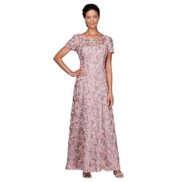 Imagem de Alex Evenings Vestido feminino longo roseta mãe da noiva com mangas curtas, convidada de casamento (tamanho pequeno e regular), rosa, 46