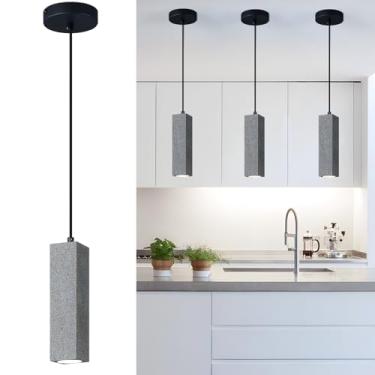 Imagem de ADCTHOME Luminária Pendente De Concreto Moderna, Quadrada, Preta, Com Led, Para Ilha Cozinha, Iluminação Teto Sala Jantar, Café, Clube, Restaurante, Bar, Estar (Pacote 3)