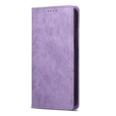 Imagem de LYJSMGZ Capa carteira para iPhone 16E, porta-cartões, flip fólio, proteção contra quedas, capa macia de TPU para homens e mulheres, capa de telefone de couro fosco, roxa, 16E