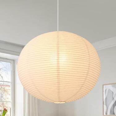 Imagem de Fivemengo Luminária Pendente Grande De Papel Arroz, Lanterna Globo Branca 20 Pol., Base E26, Japonesa, Lustre Japandi Para Sala Jantar, Quarto, Escritório E Estar