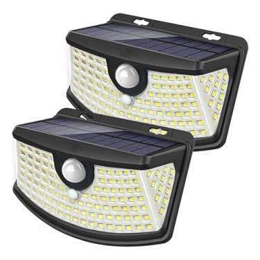 Imagem de Aootek Novas luzes de sensor de movimento solar 120 LEDs com refletor de luzes, ângulo amplo de 270°, à prova d'água IP65, 3 modos de iluminação, luzes de degrau para porta da frente, quintal,