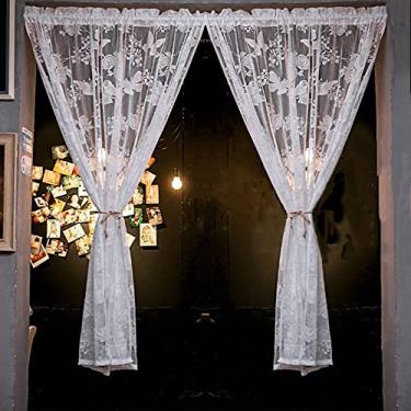 Imagem de Cortina transparente de renda branca para sala de estar, vintage, borboleta, floral, cortina francesa, bolso para haste, painéis de voile, filtro de luz, conjunto de 2 painéis para quarto de meninas