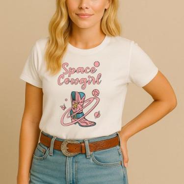 Imagem de Camiseta Blusa Country Algodão Estamp Space Cowgirl Feminina Qualidade