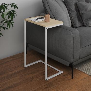 Imagem de Mesa Lateral De Apoio Industrial Sofá Charmme Ferro Branco E Tampo Off-white